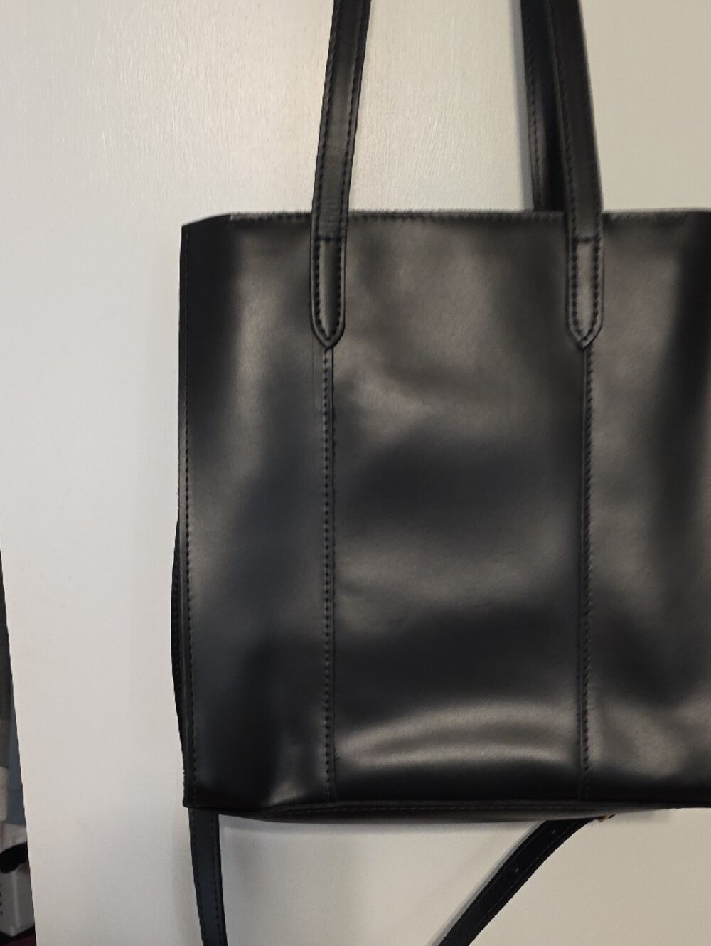 NWT Portland Leather Black Smooth Tote with Top Handles and Strap - Picture 6 of 11